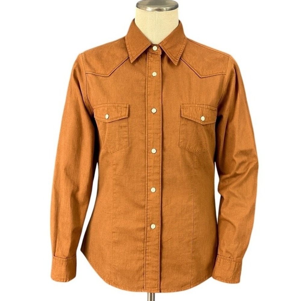 Roper Western Snap Shirt Long Sleeve Burnt Orange Pearl Snap Yoke Pocket S Women